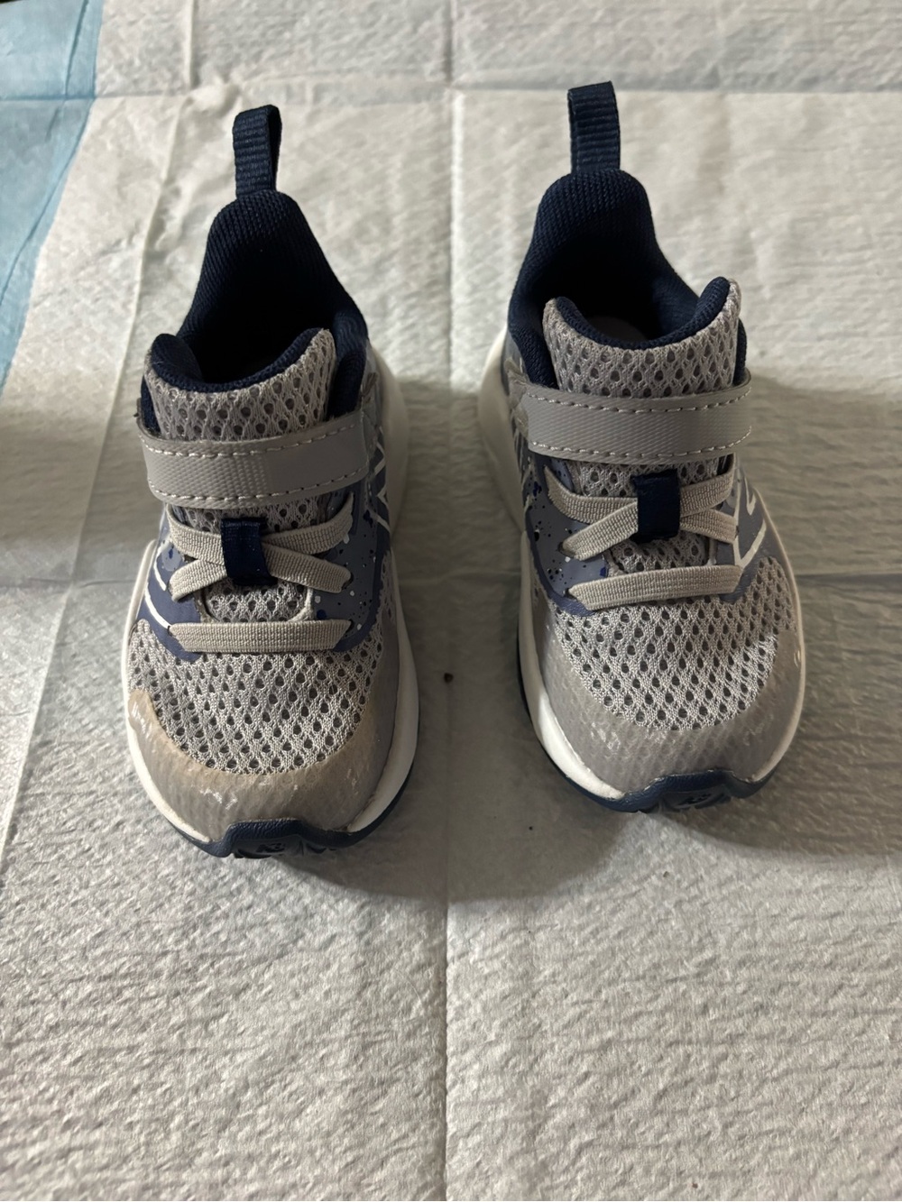 New Balance Grey and Navy Kids' Athletic Sneakers with Hook-and-Loop Strap